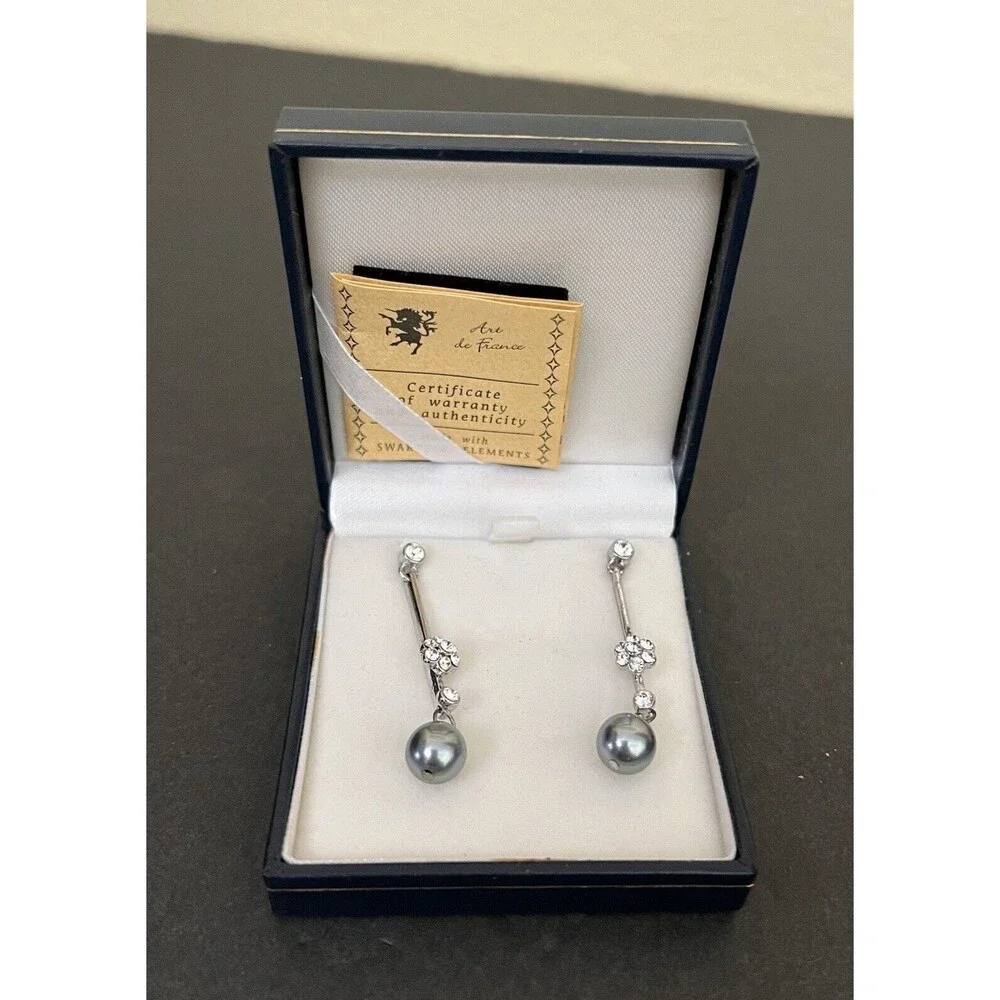 Art de Franco Swarovski Elements and Pearl Dangle Drop Post Earrings 8mm